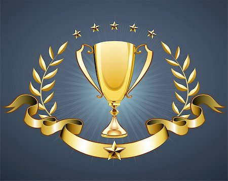 Vector illustration of golden trophy with laurel wreath and ribbon badge to put a text Stock Photo - Budget Royalty-Free & Subscription, Code: 400-04914993