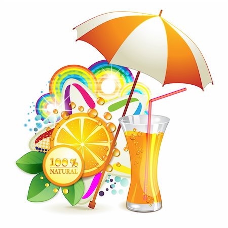 simsearch:400-04915117,k - Glass of orange juice with slices orange and open umbrella Stock Photo - Budget Royalty-Free & Subscription, Code: 400-04915118