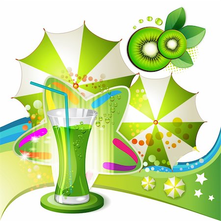 Glass of kiwi juice with slices orange and open umbrella Stock Photo - Budget Royalty-Free & Subscription, Code: 400-04915122
