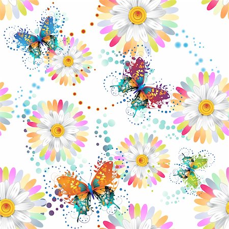 simsearch:400-06355861,k - Seamless pattern with colored butterflies and flowers Photographie de stock - Aubaine LD & Abonnement, Code: 400-04915133