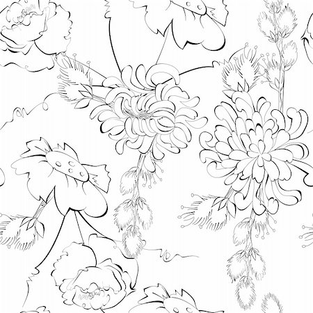 floral patterns peony - Monochrome seamless pattern Foto de stock - Super Valor sin royalties y Suscripción, Código: 400-04915235