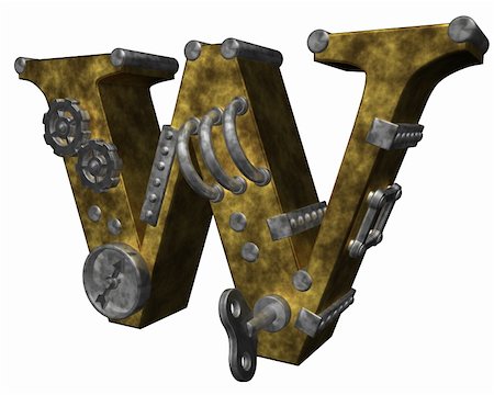 steampunk letter w on white background - 3d illustration Stock Photo - Budget Royalty-Free & Subscription, Code: 400-04915336