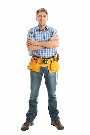 simsearch:400-08054637,k - Confident worker wearing toolbelt. Isolated on white Stock Photo - Budget Royalty-Free & Subscription, Code: 400-04915435