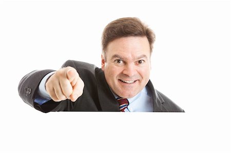 simsearch:400-05347520,k - Businessman pointing over copyspace.  Isolated on white. Photographie de stock - Aubaine LD & Abonnement, Code: 400-04915684
