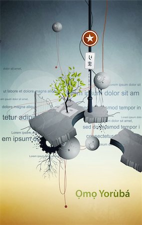 earth space poster background design - abstract space station satellite with tree and wires Stock Photo - Budget Royalty-Free & Subscription, Code: 400-04915890