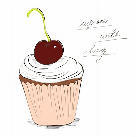 sketchy - Illustration of cupcake with cherry Stock Photo - Budget Royalty-Free & Subscription, Code: 400-04915932