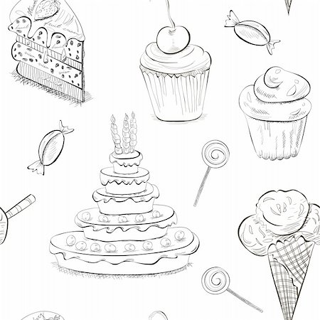 Seamless pattern with a lot of sweets Stock Photo - Budget Royalty-Free & Subscription, Code: 400-04915965