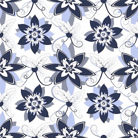 simsearch:400-05922161,k - White seamless floral pattern with blue flowers (vector) Photographie de stock - Aubaine LD & Abonnement, Code: 400-04916149
