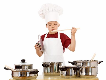 simsearch:400-04114221,k - Boy in chef hat playing with cooking utensils - isolated Stock Photo - Budget Royalty-Free & Subscription, Code: 400-04916150