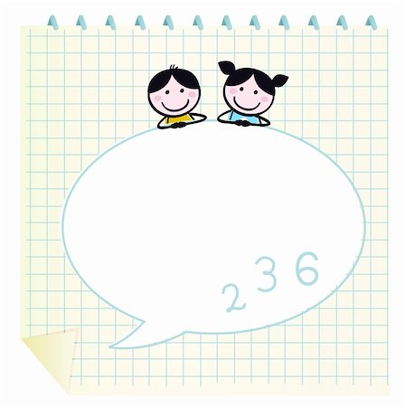 Two cute happy Children, Notepad and Speech Bubble Stock Photo - Budget Royalty-Free & Subscription, Code: 400-04916319