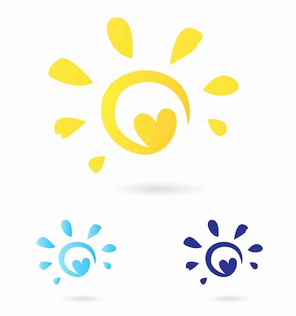 Vector Sun sign or icon isolated on white background. Yellow and blue color variants. Stock Photo - Budget Royalty-Free & Subscription, Code: 400-04916325