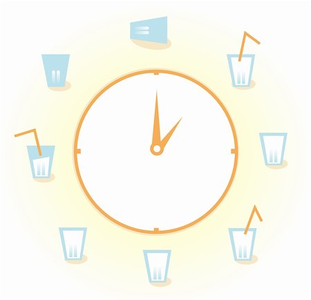 Drink! Vector Illustration of a clock with 9 Glasses of fresh water drinks for health! Foto de stock - Super Valor sin royalties y Suscripción, Código: 400-04916321