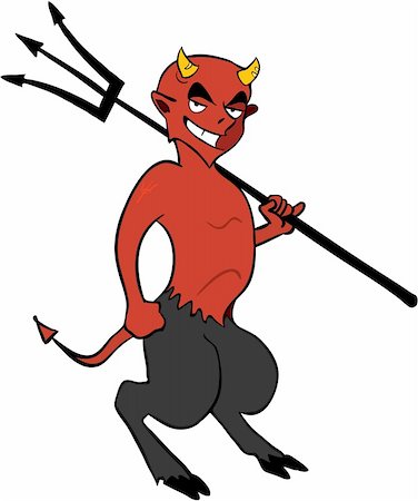 simsearch:400-07486435,k - Smiling isolated red devil with pitchfork in hand Stock Photo - Budget Royalty-Free & Subscription, Code: 400-04916414