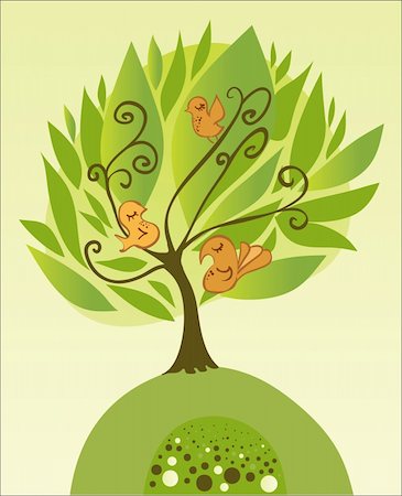 ptits_ptits (artist) - Tree with birds. Vector illustration Photographie de stock - Aubaine LD & Abonnement, Code: 400-04916847