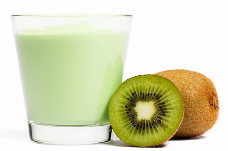 exotic fruity alcoholic drinks - milkshake with a kiwi and a half kiwifruit aside on white background Stock Photo - Budget Royalty-Free & Subscription, Code: 400-04916940