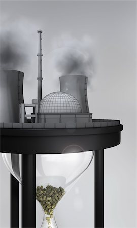 close-up view of nuclear power station on huge hourglass with atomic waste inside, political caricature of nuclear power in color Stock Photo - Budget Royalty-Free & Subscription, Code: 400-04916984