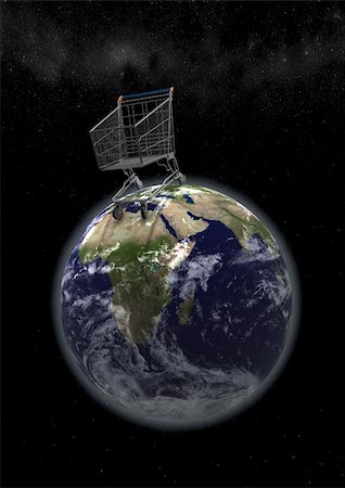 stars cartoon galaxy - hign quality rendering of huge shopping cart on earth, political caricature of economy and global buyout Stock Photo - Budget Royalty-Free & Subscription, Code: 400-04916993