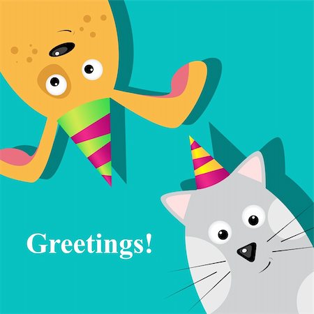 Vector greeting card with dog and cat Stock Photo - Budget Royalty-Free & Subscription, Code: 400-04917027