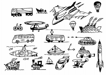 hand drawn transportation icons isolated on the white background Stock Photo - Budget Royalty-Free & Subscription, Code: 400-04917339