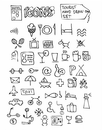 hand drawn hotel symbols isolated on the white background Stock Photo - Budget Royalty-Free & Subscription, Code: 400-04917348