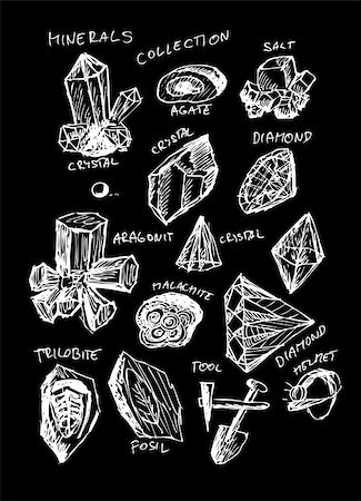 drawing of a diamond - different crystals isolated on the black board Stock Photo - Budget Royalty-Free & Subscription, Code: 400-04917365