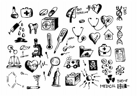 hand drawn medical symbols isolated on the white background Foto de stock - Super Valor sin royalties y Suscripción, Código: 400-04917361