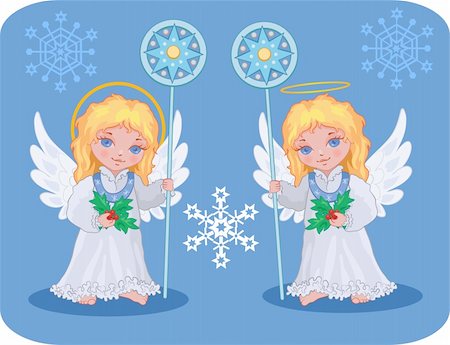 Christmas cute angels catholic, orthodox set with snowflakes Stock Photo - Budget Royalty-Free & Subscription, Code: 400-04917517