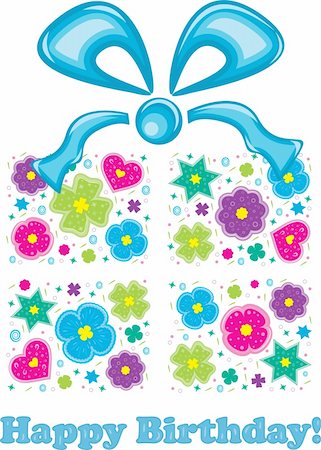 Big creative gift with blue bow. Vector Illustration. Stock Photo - Budget Royalty-Free & Subscription, Code: 400-04917518