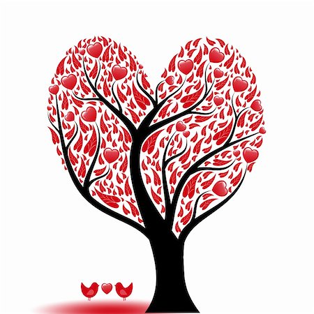 red floral background with black leaves - Beautiful abstract love tree with hearts and birds Stock Photo - Budget Royalty-Free & Subscription, Code: 400-04917572