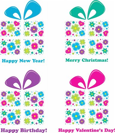 Set of four creative gifts. Vector Illustration. Stock Photo - Budget Royalty-Free & Subscription, Code: 400-04917584