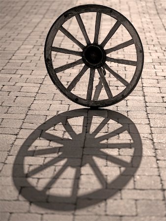 simsearch:400-05102252,k - Silhouette of old wooden wagon wheel Stock Photo - Budget Royalty-Free & Subscription, Code: 400-04918685