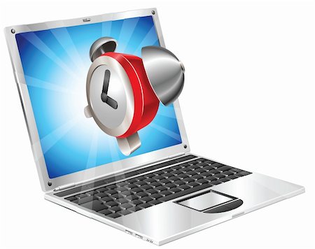 Alarm clock icon coming out of laptop screen concept Stock Photo - Budget Royalty-Free & Subscription, Code: 400-04918880