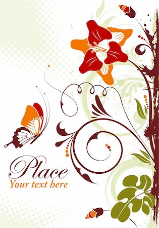 simsearch:400-04869919,k - Grunge floral frame with butterfly, element for design, vector illustration Stock Photo - Budget Royalty-Free & Subscription, Code: 400-04919056