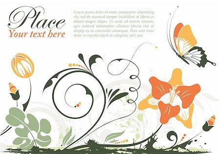 simsearch:400-04869919,k - Grunge floral frame with butterfly, element for design, vector illustration Stock Photo - Budget Royalty-Free & Subscription, Code: 400-04919053