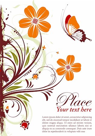 simsearch:400-04869919,k - Grunge floral frame with butterfly, element for design, vector illustration Stock Photo - Budget Royalty-Free & Subscription, Code: 400-04919064