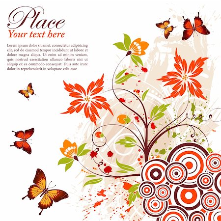 simsearch:400-04869919,k - Grunge floral frame with butterfly, element for design, vector illustration Stock Photo - Budget Royalty-Free & Subscription, Code: 400-04919061
