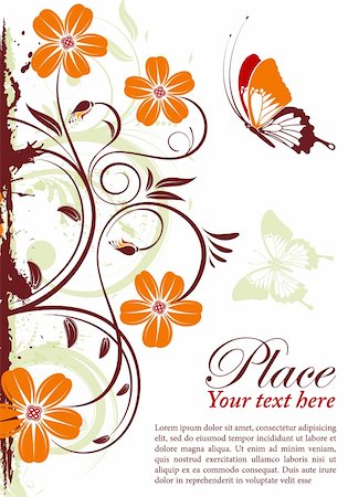 simsearch:400-04869919,k - Grunge floral frame with butterfly, element for design, vector illustration Stock Photo - Budget Royalty-Free & Subscription, Code: 400-04919062