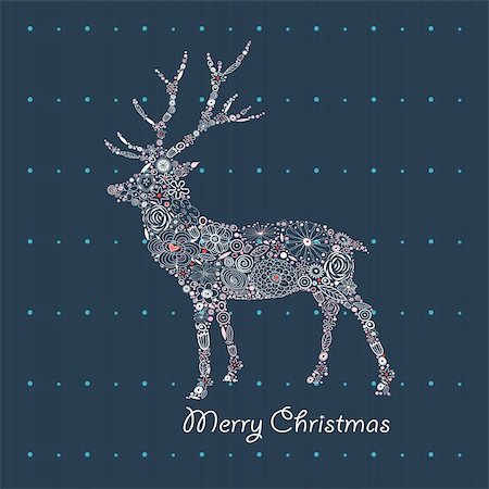 deer ornament - decorative patterned silhouette deer on a dark blue background Stock Photo - Budget Royalty-Free & Subscription, Code: 400-04919172