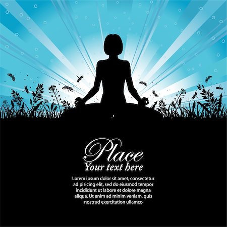 Silhouette of a Girl in Yoga pose on Nature background with grass, flower and butterfly, element for design, vector illustration Stock Photo - Budget Royalty-Free & Subscription, Code: 400-04919244