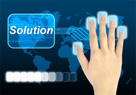 problems of the world - businessman hand pushing solution button on a touch screen interface Stock Photo - Budget Royalty-Free & Subscription, Code: 400-04919759