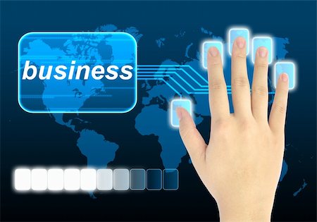 post modern background - businessman hand pushing business button on a touch screen interface Stock Photo - Budget Royalty-Free & Subscription, Code: 400-04919761