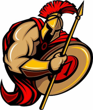 spartanisch - Cartoon Graphic of a Greek Spartan or Trojan Mascot holding a shield and spear Stockbilder - Microstock & Abonnement, Bildnummer: 400-04919931
