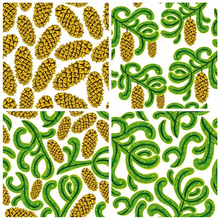 pine cone pattern - Spruce seamless patterns set. Spruce branches and cones vector backgrounds collection. Foto de stock - Super Valor sin royalties y Suscripción, Código: 400-04910065