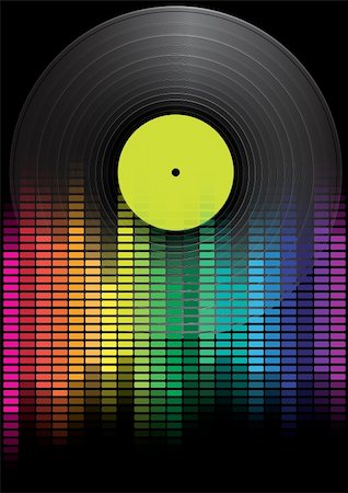 equalizer - Party Background - Vinyl Record and Multicolor Equalizer on Black Background Stockbilder - Microstock & Abonnement, Bildnummer: 400-04910165