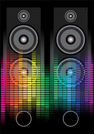 equalizer - Party Background - Loudspeaker and Multicolor Equalizer on Black Background Stockbilder - Microstock & Abonnement, Bildnummer: 400-04910166