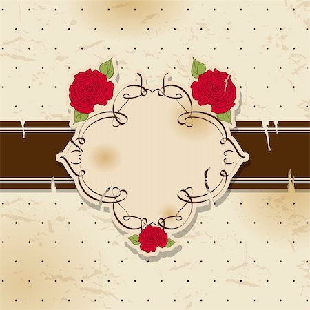 flower border design of rose - Vector vintage greeting card Stock Photo - Budget Royalty-Free & Subscription, Code: 400-04910617