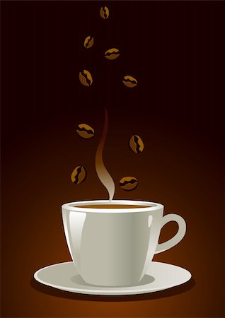 Illustration of a cup of coffee and coffee beans. Also available as a Vector in Adobe illustrator EPS format, compressed in a zip file. Foto de stock - Super Valor sin royalties y Suscripción, Código: 400-04910706