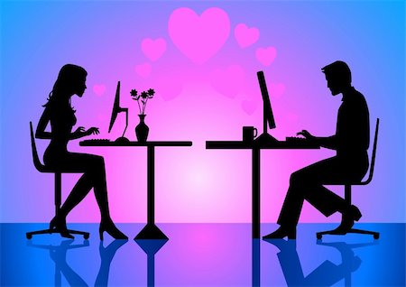 Silhouette illustration of a man and woman chatting on the computer. Also available as a Vector in Adobe illustrator EPS format, compressed in a zip file. The different elements are all on separate layers so they can easily be moved or edited individually. Stock Photo - Budget Royalty-Free & Subscription, Code: 400-04910721