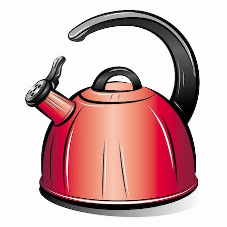 drawing of the red teapot kettle on white background, vector illustration Stock Photo - Budget Royalty-Free & Subscription, Code: 400-04910873