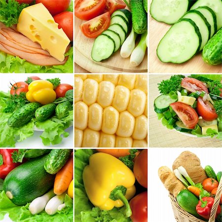 simsearch:400-07894253,k - Vegetable collage. Including cucumbers, tomato, corn, bell pepper and other. Photographie de stock - Aubaine LD & Abonnement, Code: 400-04911099